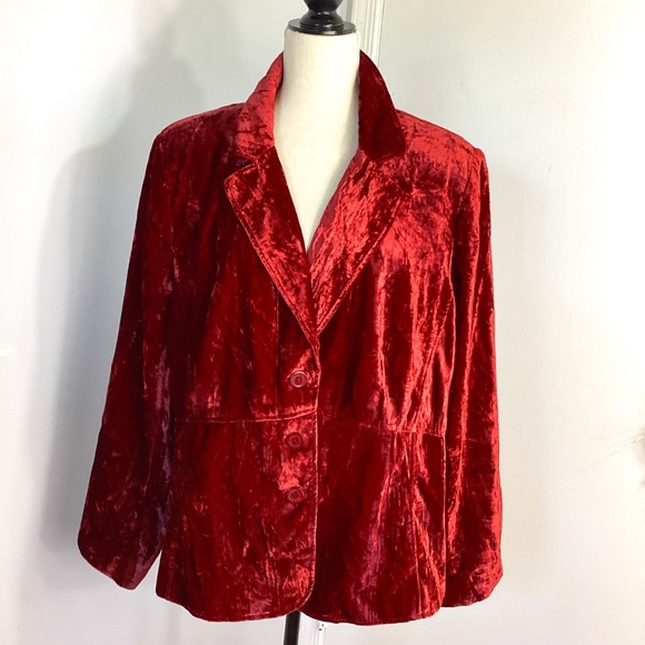 NWT LANE  BRYANT SIZE PLUS 22 RED CRUSHED VELOUR BLAZER JACKET CLASSIC - Picture 1 of 12
